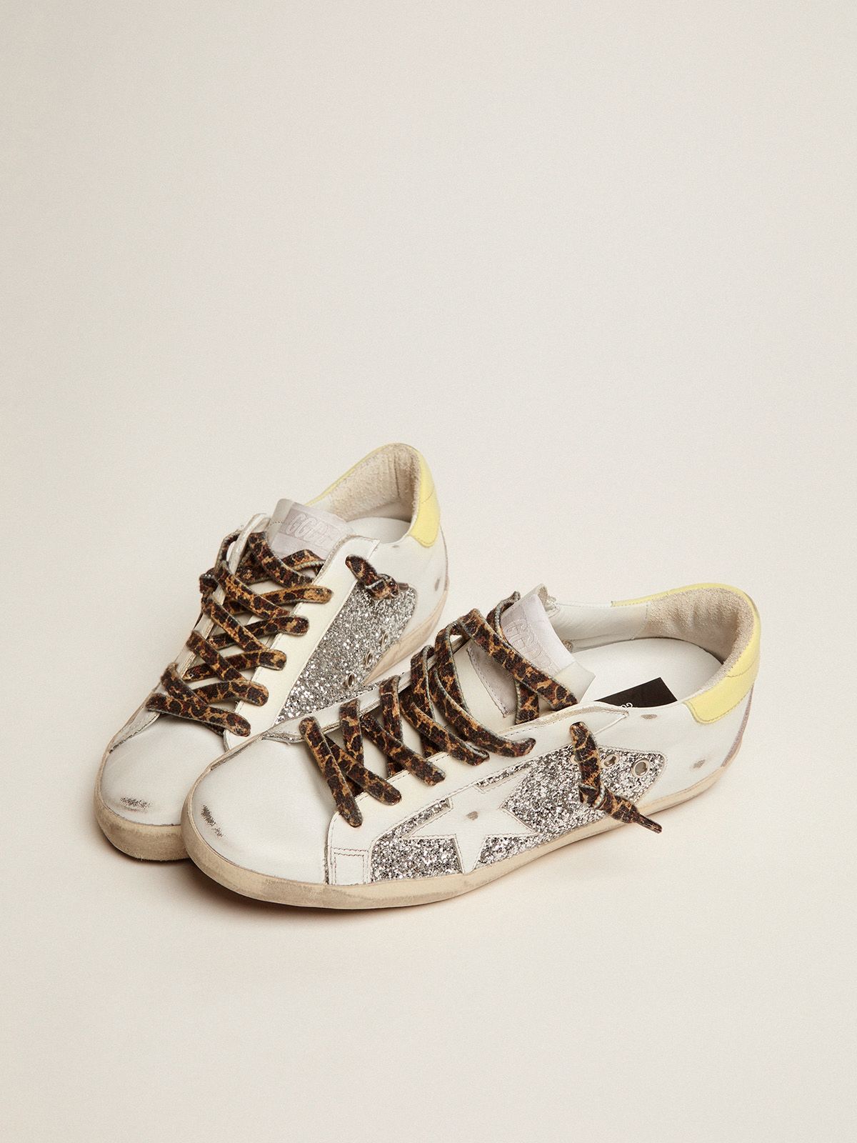 LTD Sup-S Sneakers in leather and glitter with colorful heel tab