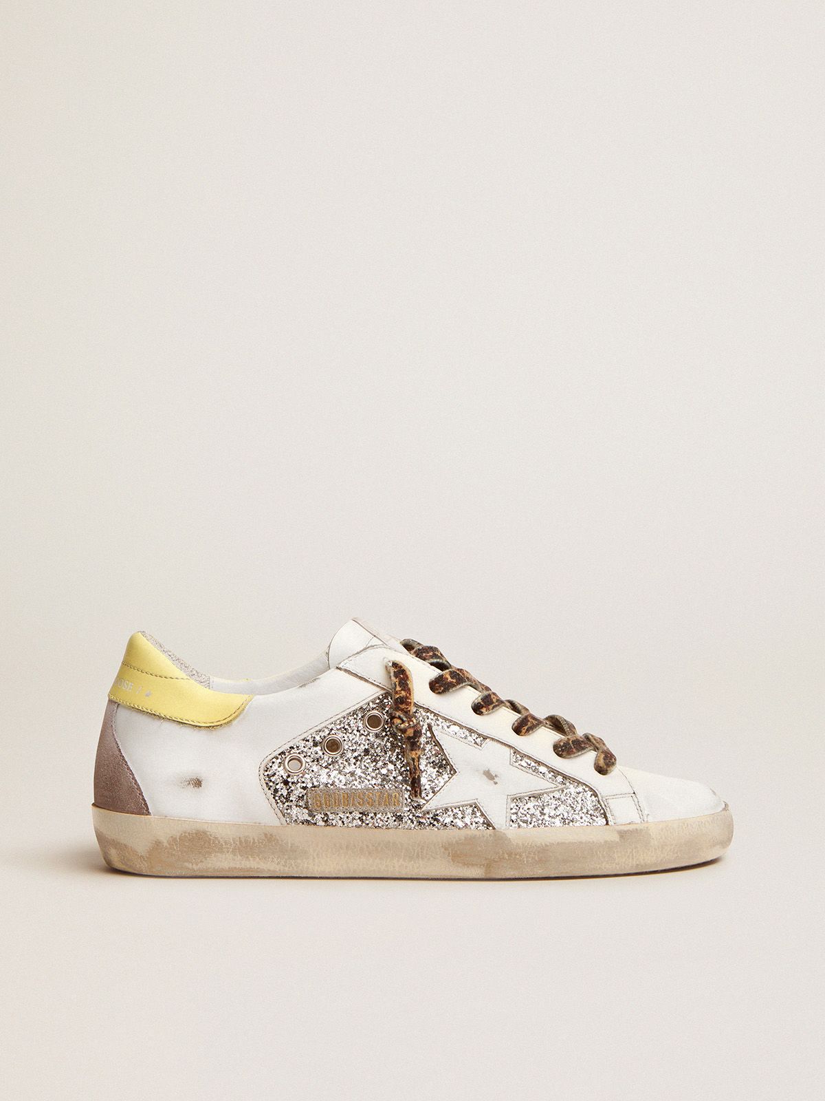 LTD Sup-S Sneakers in leather and glitter with colorful heel tab