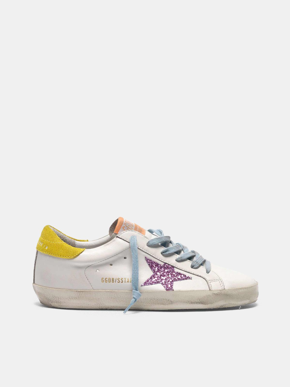 Sup-S sneakers with pink glittery star and yellow heel tab