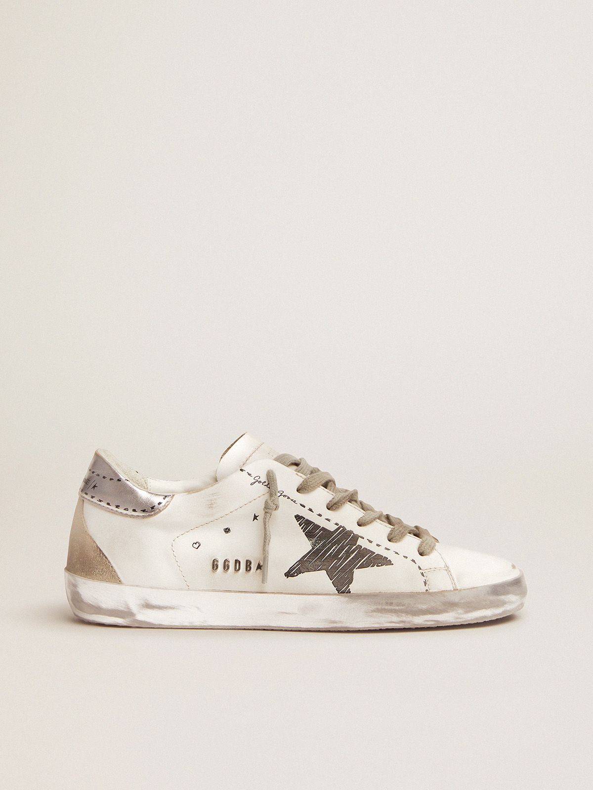 Sup-S sneakers with silver laminated leather heel tab and printed detail