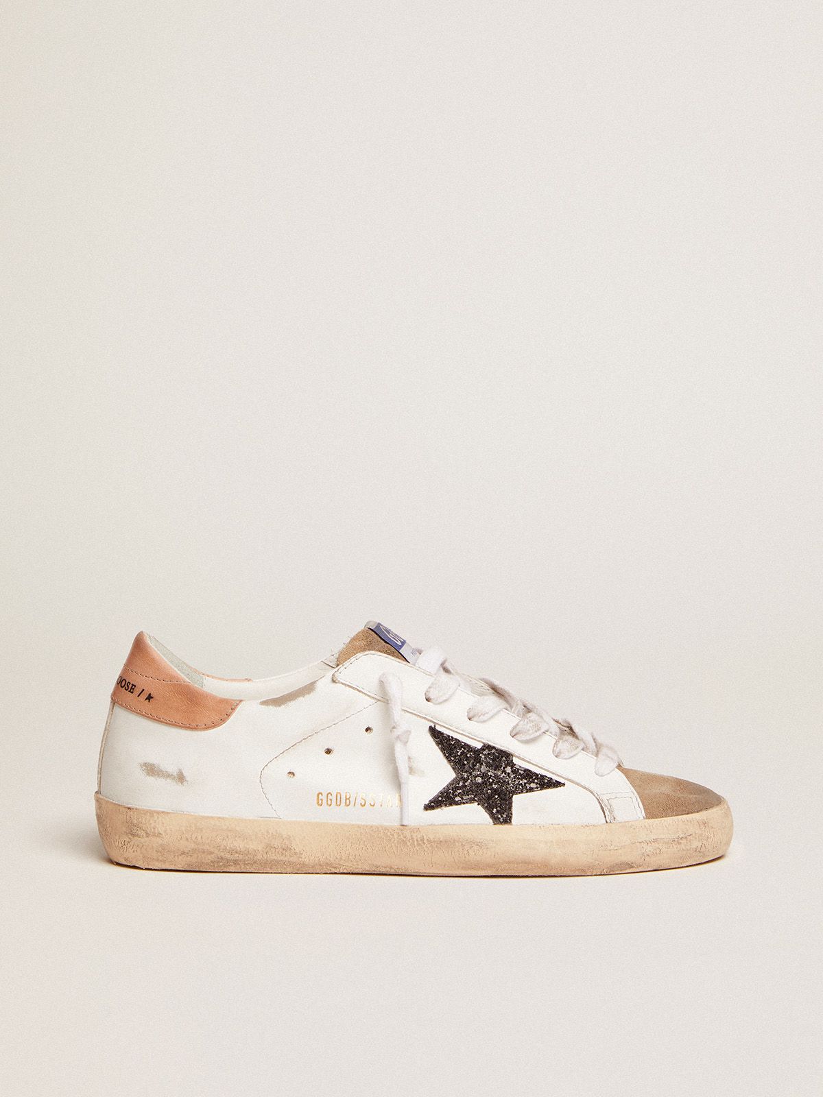 Sup-S sneakers with black glitter star and old-rose leather heel tab