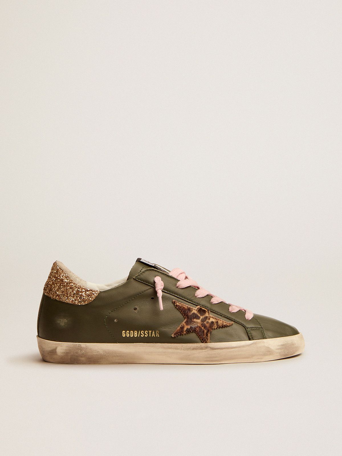 Sup-S sneakers in dark green leather with gold glitter heel tab