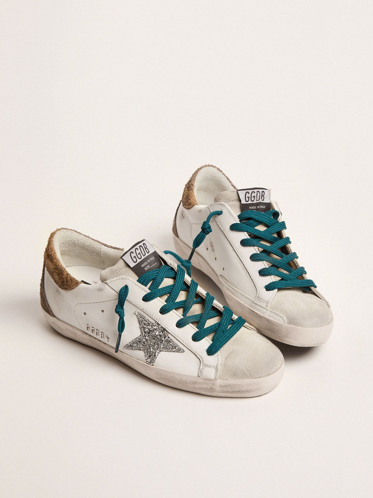 Sup-S sneakers with silver glitter star and leopard-print suede heel tab
