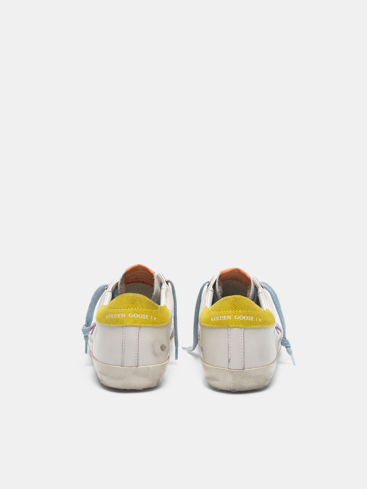 Sup-S sneakers with pink glittery star and yellow heel tab
