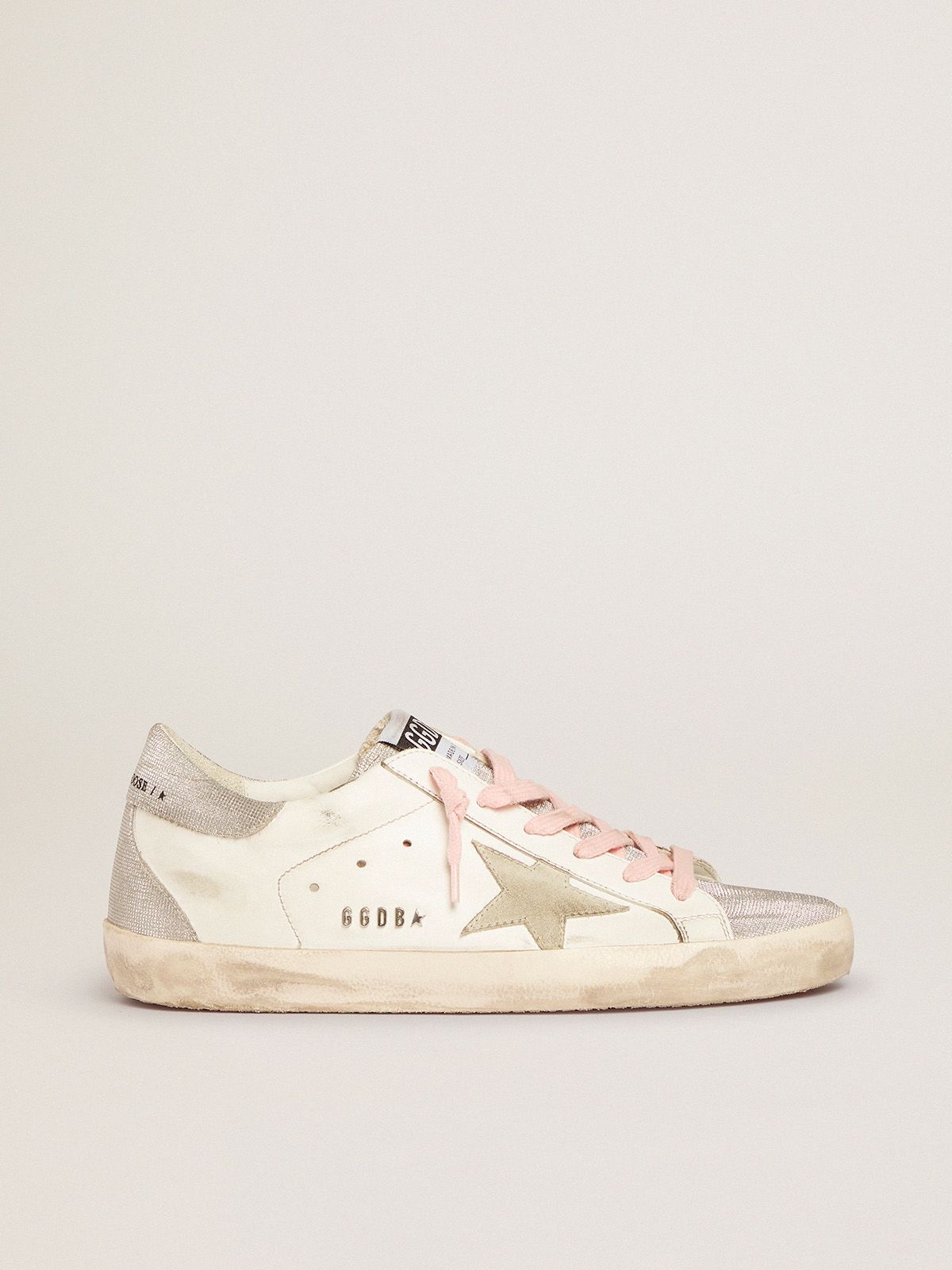 Sup-S sneakers with silver glitter tongue and heel tab with checkered pattern