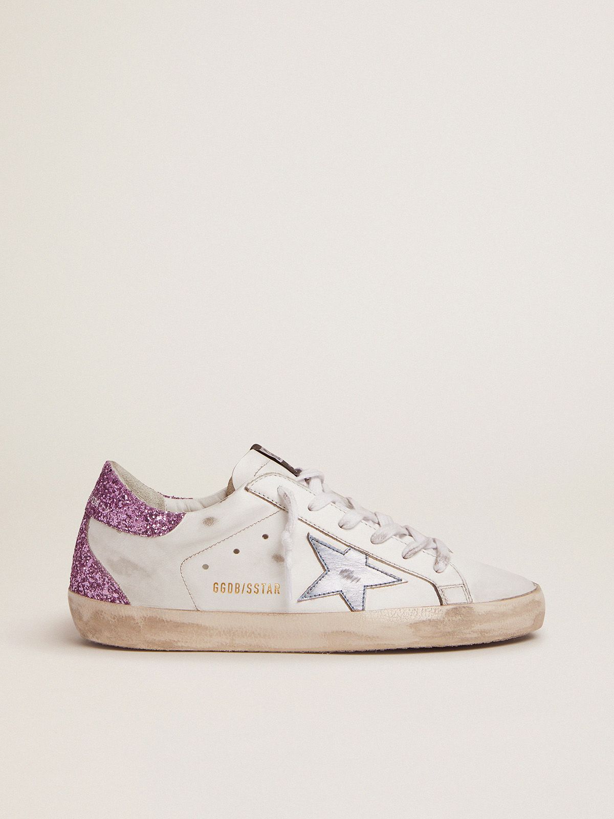 Sup-S sneakers with lavender glitter heel tab and light-blue metallic leather star