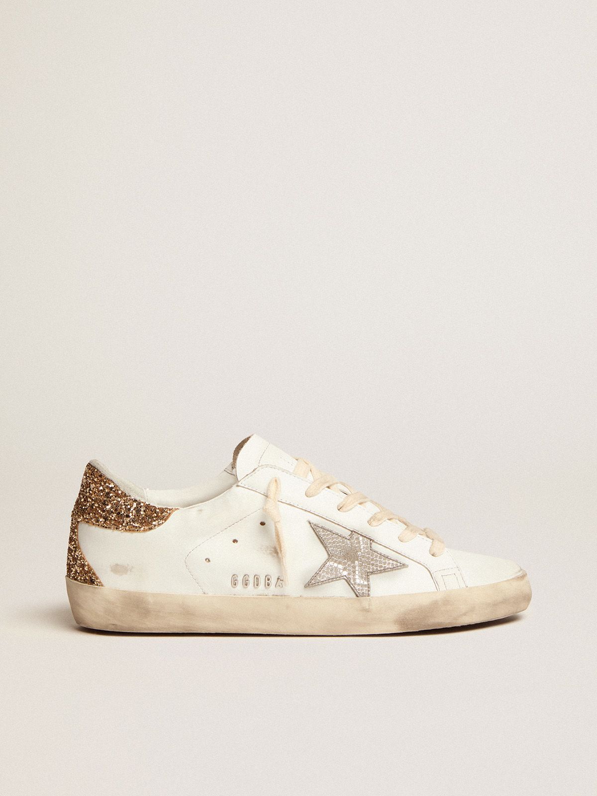 Sup-S sneakers with snake-print silver leather star and gold glitter heel tab